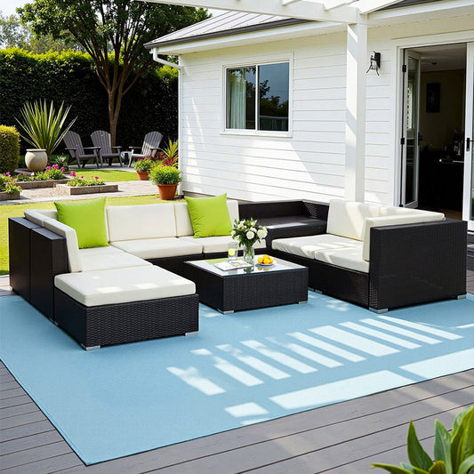 Gardeon 9-Piece Outdoor Sofa Set Wicker Couch Lounge Setting Cover