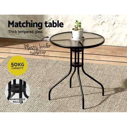 3PC Outdoor Bistro Set Table and Chairs Stackable Patio Furniture Black