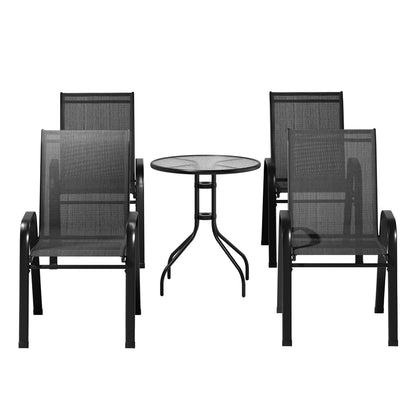 5Pc Bistro Set Outdoor Table And Chairs Stackable Outdoor Furniture Black