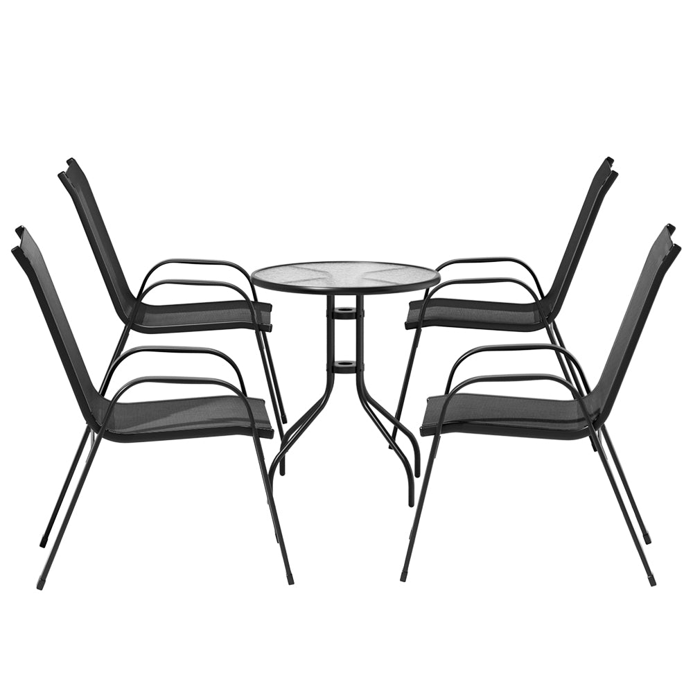 5Pc Bistro Set Outdoor Table And Chairs Stackable Outdoor Furniture Black