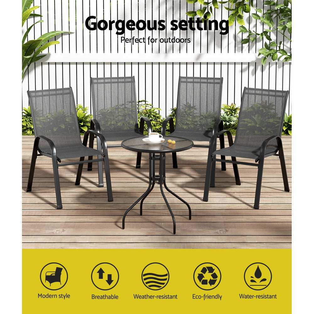 5Pc Bistro Set Outdoor Table And Chairs Stackable Outdoor Furniture Black