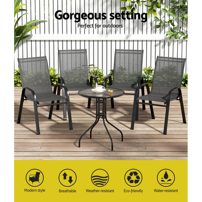 5Pc Bistro Set Outdoor Table And Chairs Stackable Outdoor Furniture Black