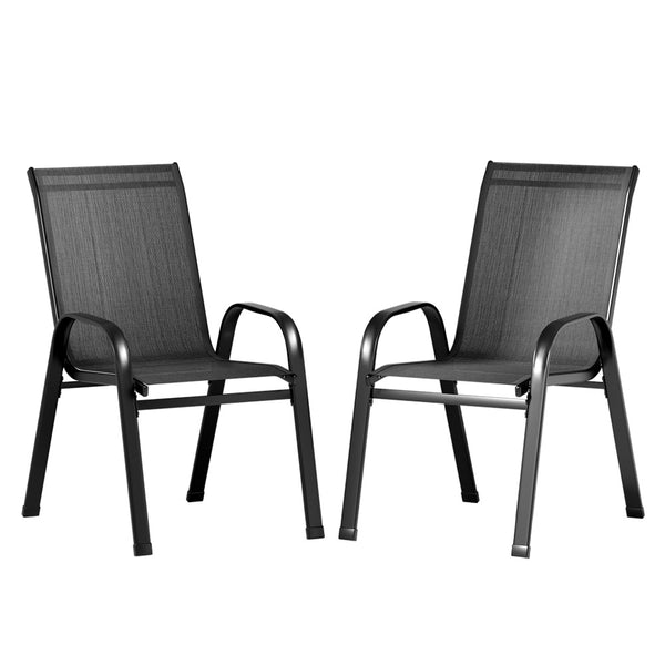  2Pc Outdoor Dining Chairs Stackable Lounge Chair Patio Furniture Black