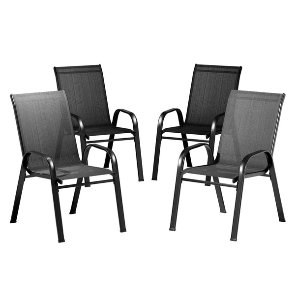  4Pc Outdoor Dining Chairs Stackable Lounge Chair Patio Furniture Black