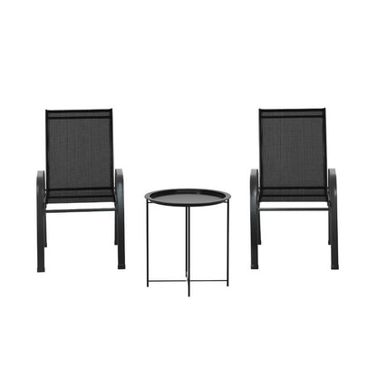 3-Piece Stackable Patio Bistro Set - Black