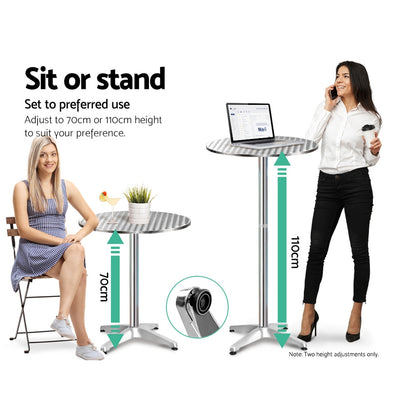 Outdoor Bar Table Adjustable Aluminium Round 70/110Cm