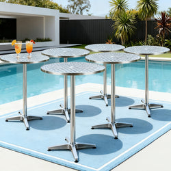 Set Of 6 Outdoor Bar Table Aluminium Round 70/110Cm