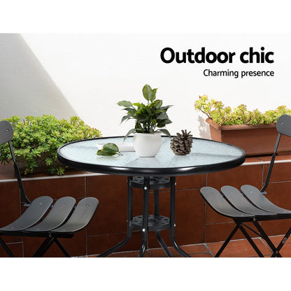 Outdoor Bar Table Glass Cafe Table Steel Side Parasol Hole
