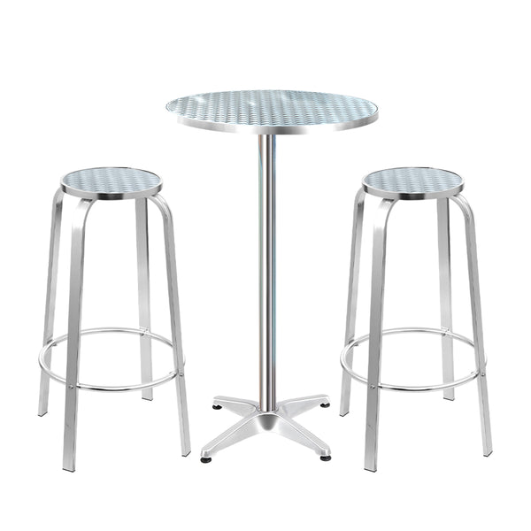  3-Piece Outdoor Bar Set Bistro Table Stools Adjustable Round Cafe