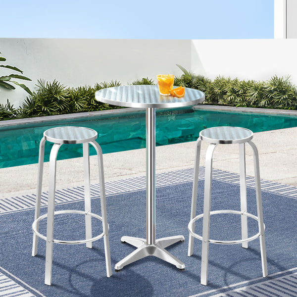  3-Piece Outdoor Bar Set Bistro Table Stools Adjustable Round Cafe