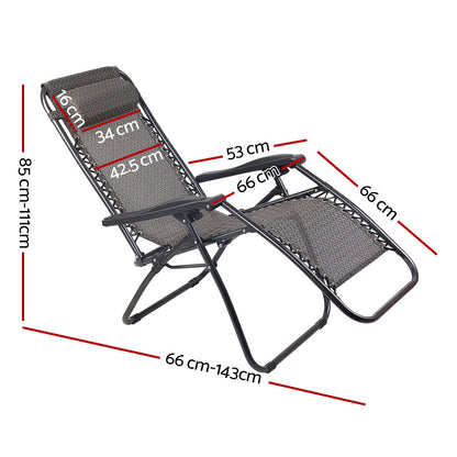 Zero Gravity Chair Folding Outdoor Recliner Adjustable Sun Lounge Camping Beige