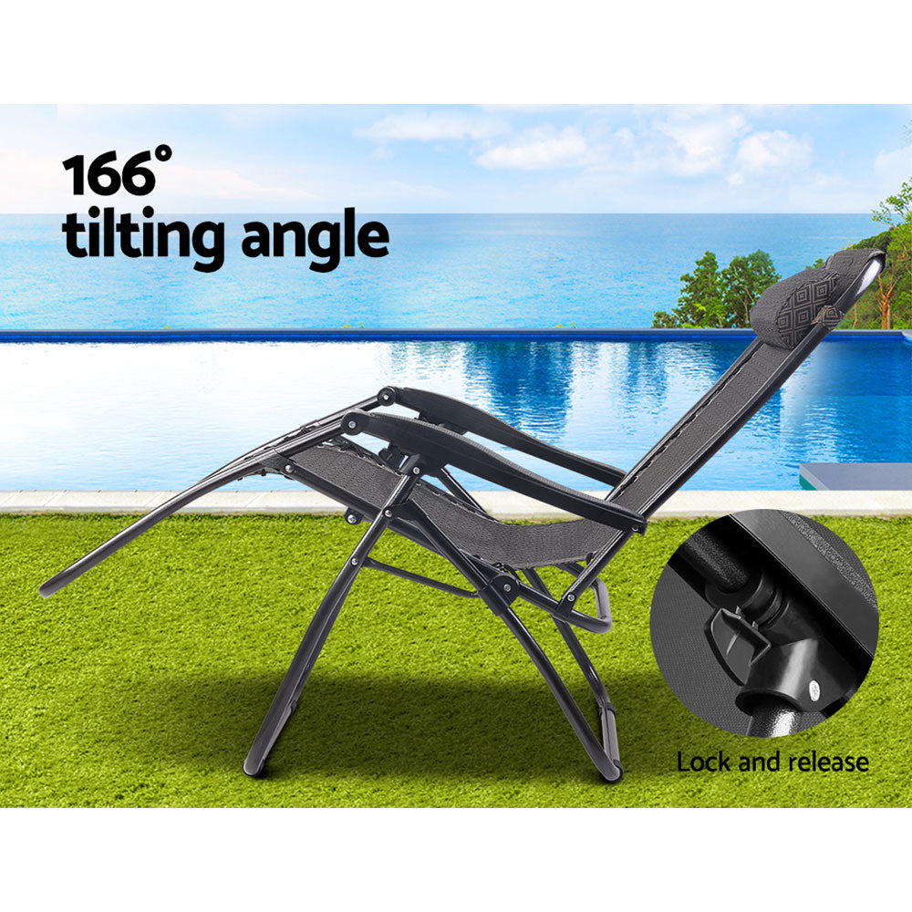 Zero Gravity Chair Folding Outdoor Recliner Adjustable Sun Lounge Camping Beige