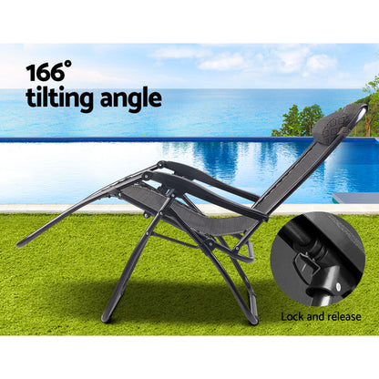 Zero Gravity Chair Folding Outdoor Recliner Adjustable Sun Lounge Camping Beige