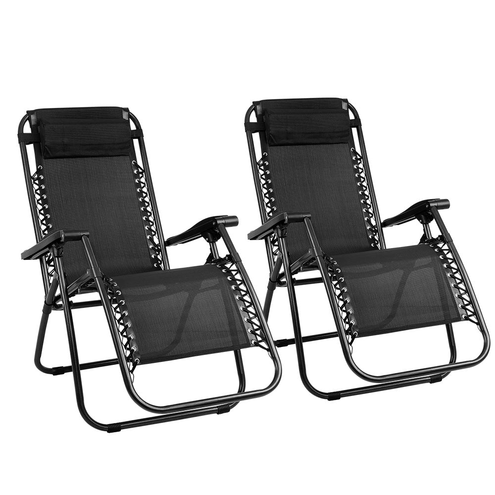 Black Outdoor Recliner Sun Lounge Chair (2Pc)