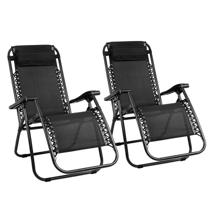 Black Outdoor Recliner Sun Lounge Chair (2Pc)