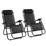Black Outdoor Recliner Sun Lounge Chair (2Pc)