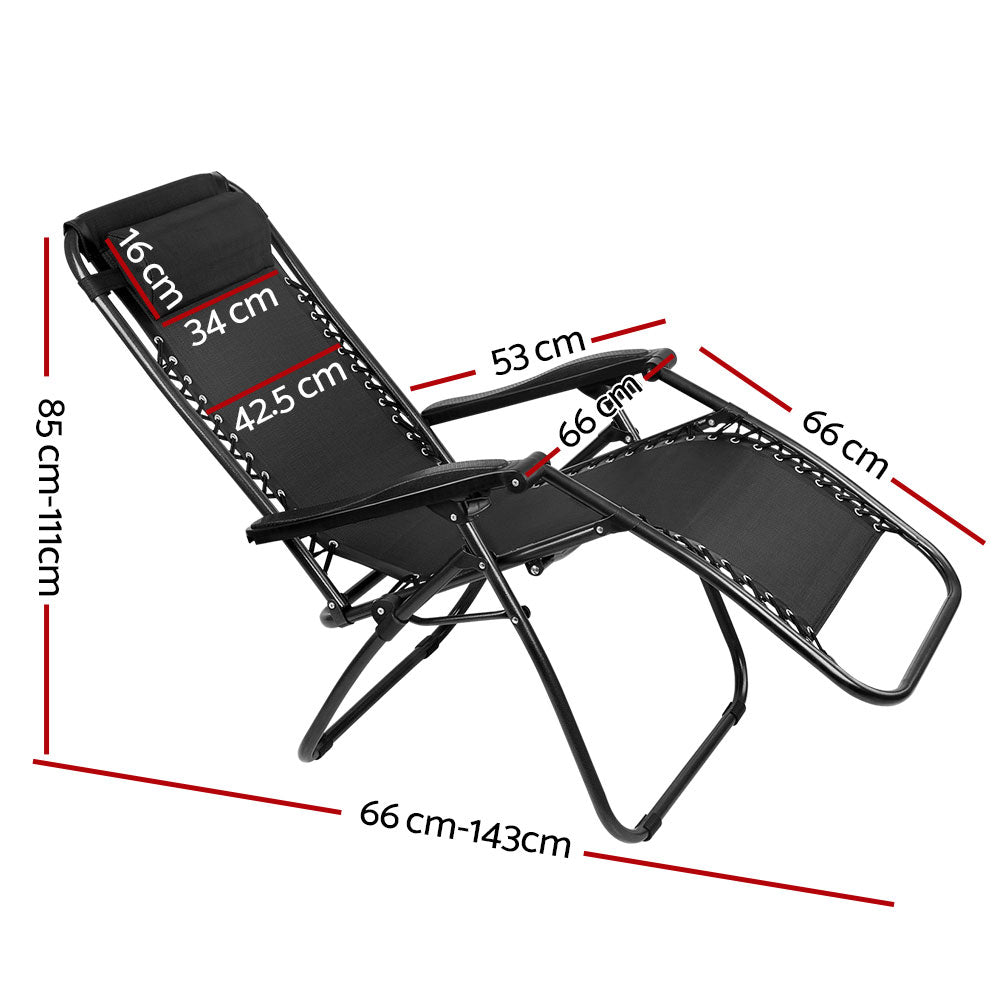 Black Outdoor Recliner Sun Lounge Chair (2Pc)