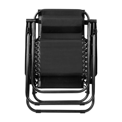 Black Outdoor Recliner Sun Lounge Chair (2Pc)