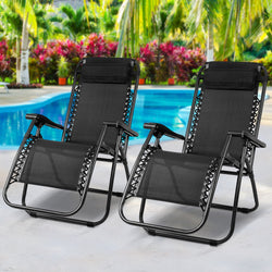 Black Outdoor Recliner Sun Lounge Chair (2Pc)