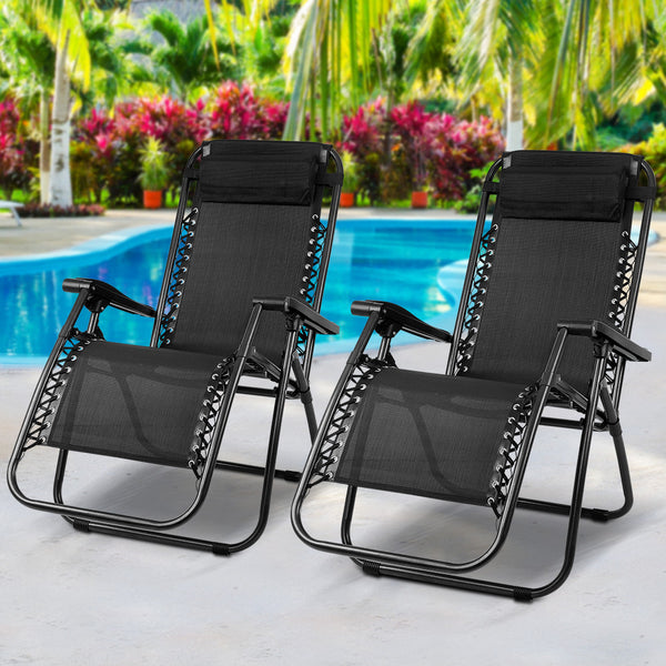 Black Outdoor Recliner Sun Lounge Chair (2Pc)
