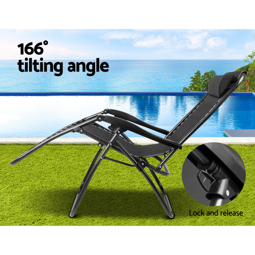 Black Outdoor Recliner Sun Lounge Chair (2Pc)