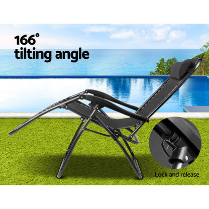 Black Outdoor Recliner Sun Lounge Chair (2Pc)