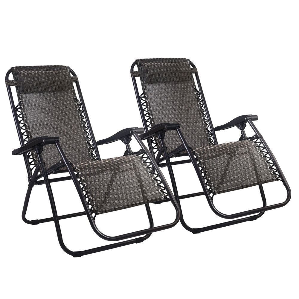 Grey Outdoor Recliner Sun Lounge Chair (2Pc