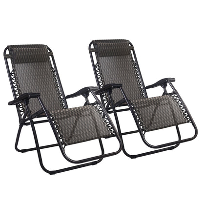 Grey Outdoor Recliner Sun Lounge Chair (2Pc