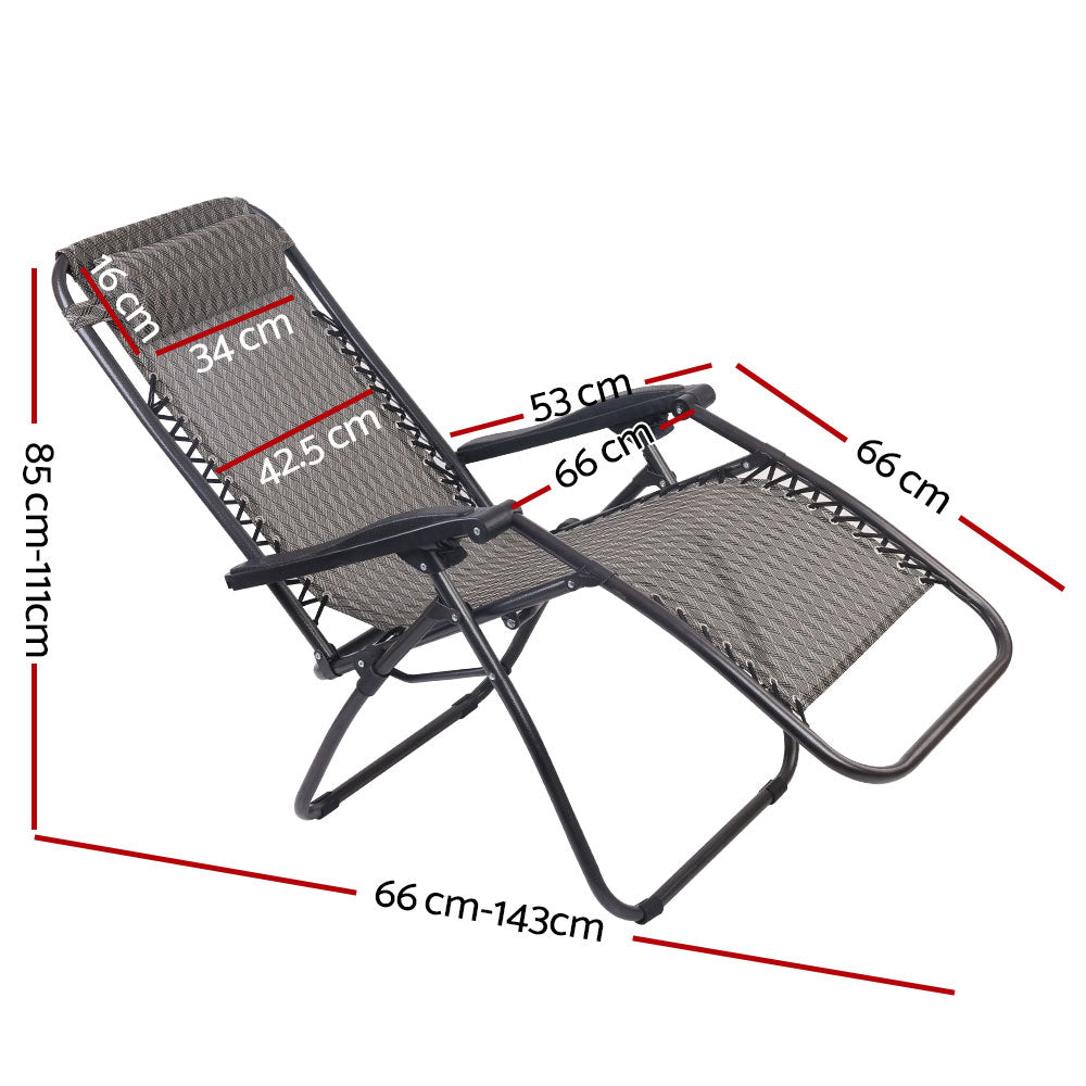 Grey Outdoor Recliner Sun Lounge Chair (2Pc
