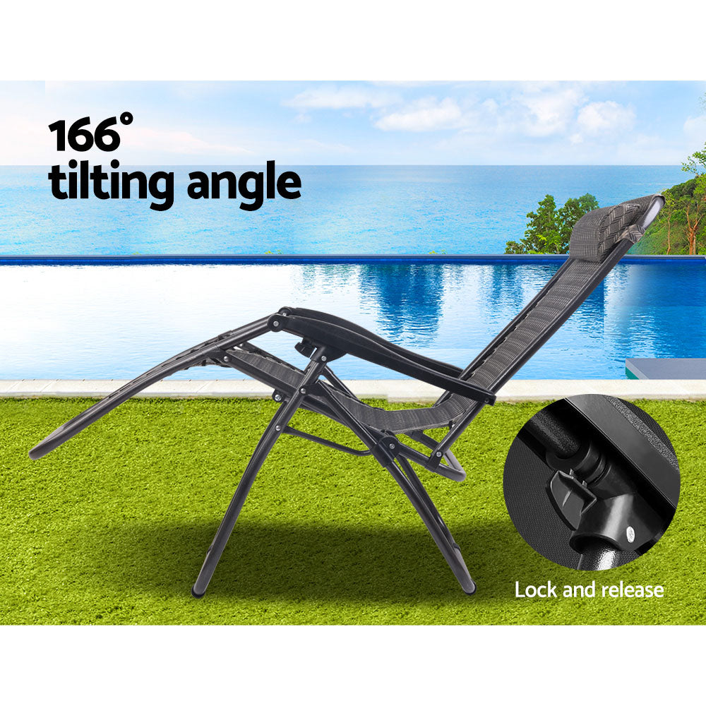 Grey Outdoor Recliner Sun Lounge Chair (2Pc