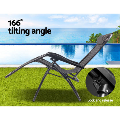 Grey Outdoor Recliner Sun Lounge Chair (2Pc