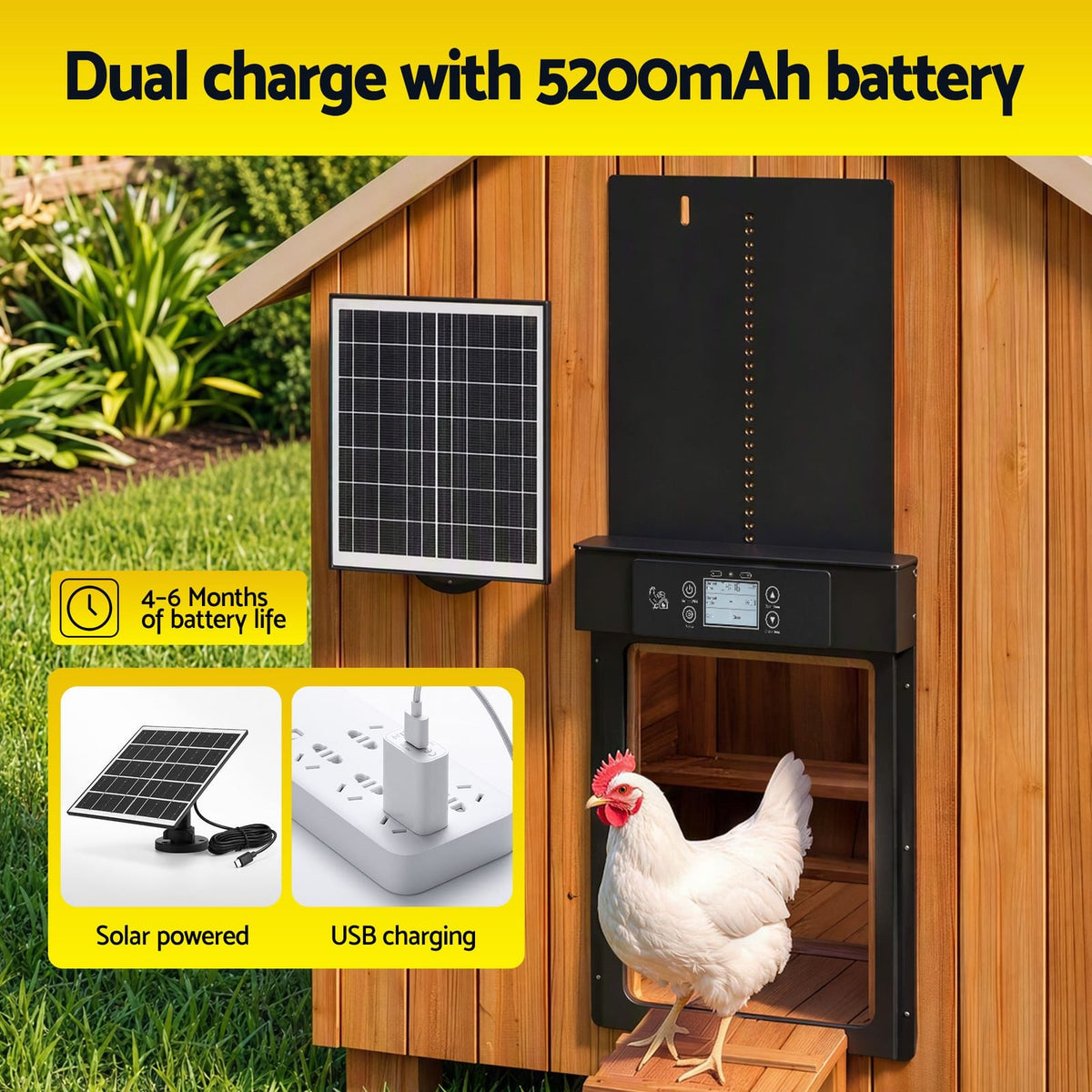 Automatic Chicken Coop Door Solar Powered 37x5x30.5cm