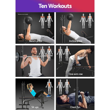 Weight Bench 10 In 1 Bench Press Home Gym Station 330Kg Capacity