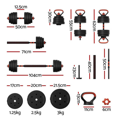 40Kg Adjustable Dumbbells Set Kettle Bell Weight Plates Barbells Gym