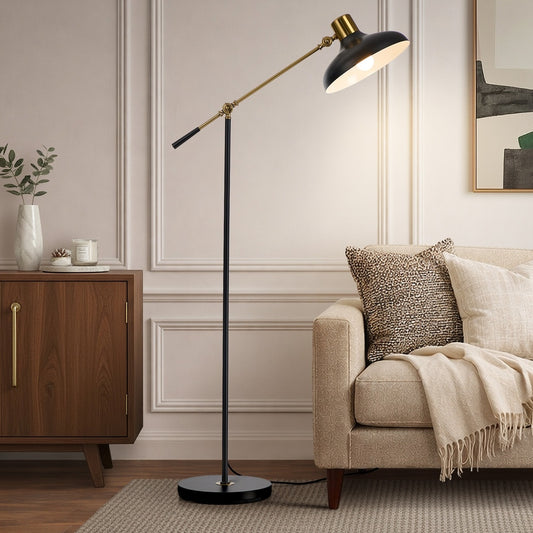 Adjustable Height Floor Lamp Standing Light Metal Frame Black Home Décor