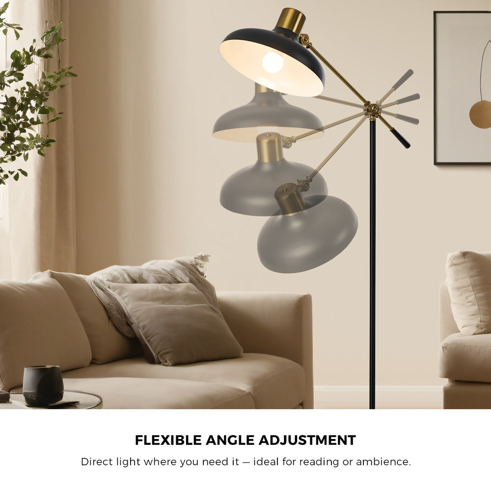 Adjustable Height Floor Lamp Standing Light Metal Frame Black Home Décor