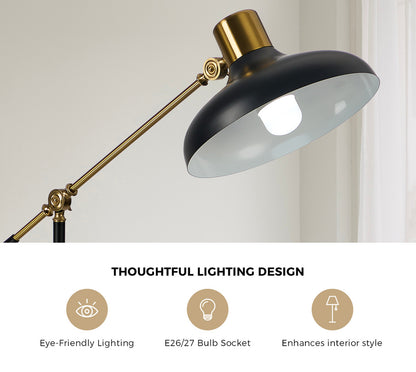 Adjustable Height Floor Lamp Standing Light Metal Frame Black Home Décor