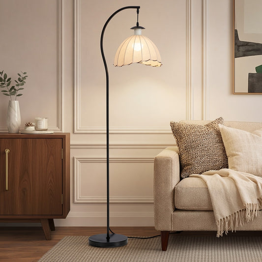 Retro Floor Lamp Standing Light Fabric Shade Metal Frame Home Décor