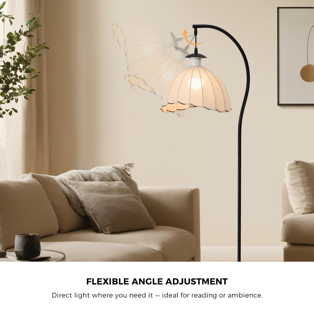 Retro Floor Lamp Standing Light Fabric Shade Metal Frame Home Décor