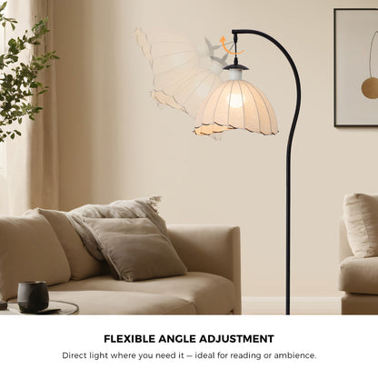 Retro Floor Lamp Standing Light Fabric Shade Metal Frame Home Décor