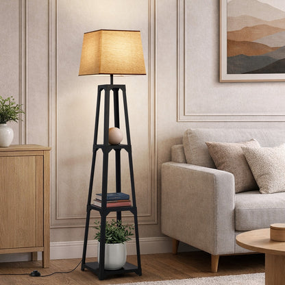 Floor Lamp With Fabric Shade Reading Light And Display Shelf Home Décor