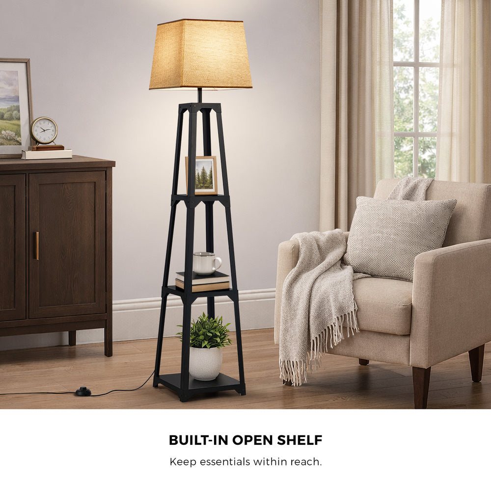 Floor Lamp With Fabric Shade Reading Light And Display Shelf Home Décor