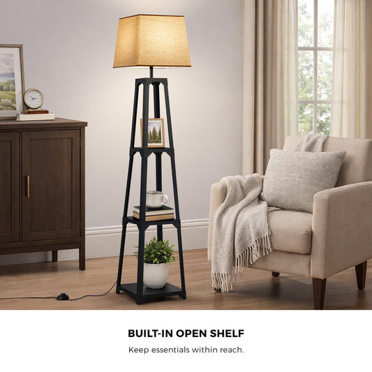 Floor Lamp With Fabric Shade Reading Light And Display Shelf Home Décor