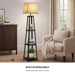 Floor Lamp With Fabric Shade Reading Light And Display Shelf Home Décor