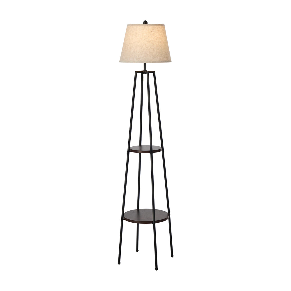 Floor Lamp With Fabric Shade Standing Light And Display Shelf Home Décor