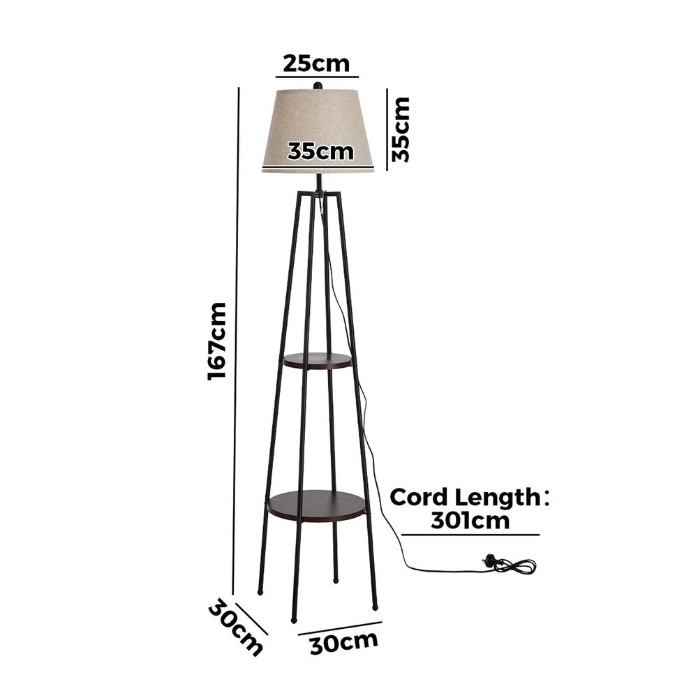 Floor Lamp With Fabric Shade Standing Light And Display Shelf Home Décor