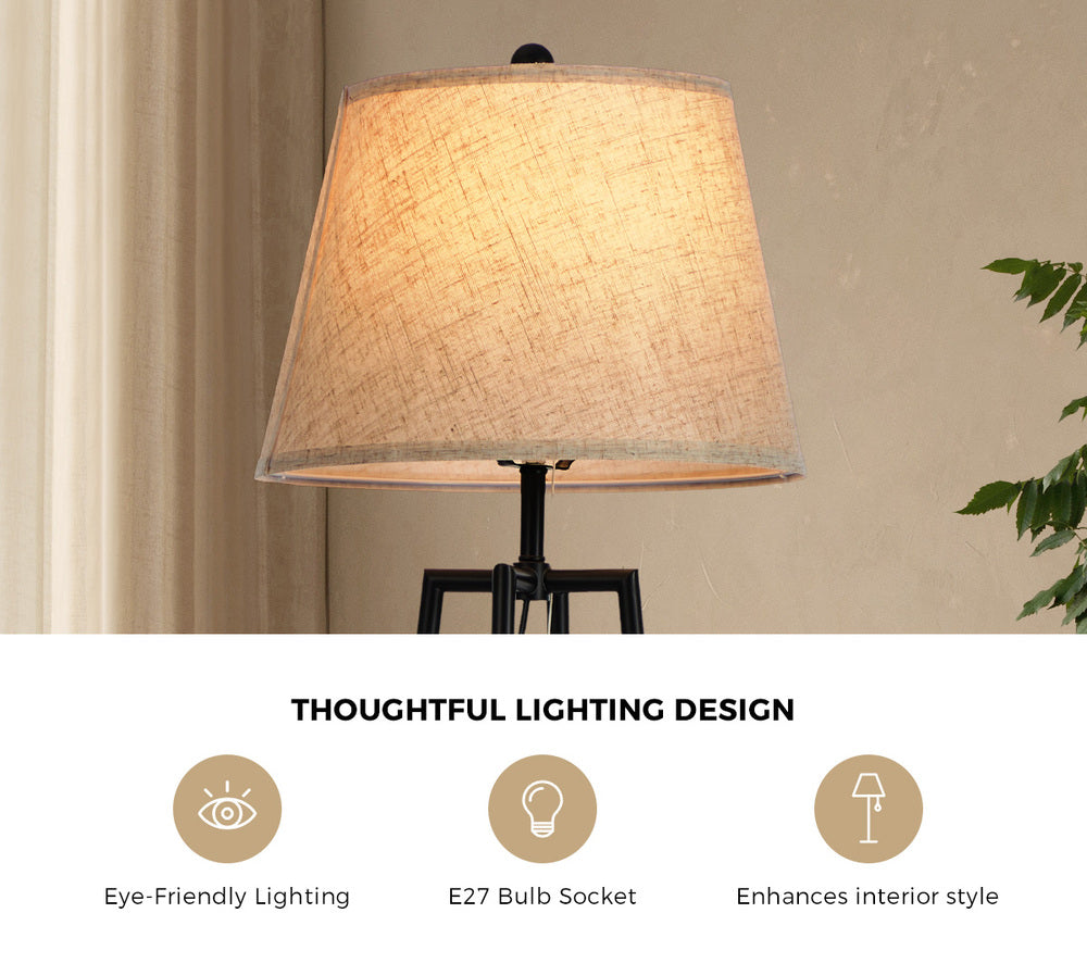 Floor Lamp With Fabric Shade Standing Light And Display Shelf Home Décor