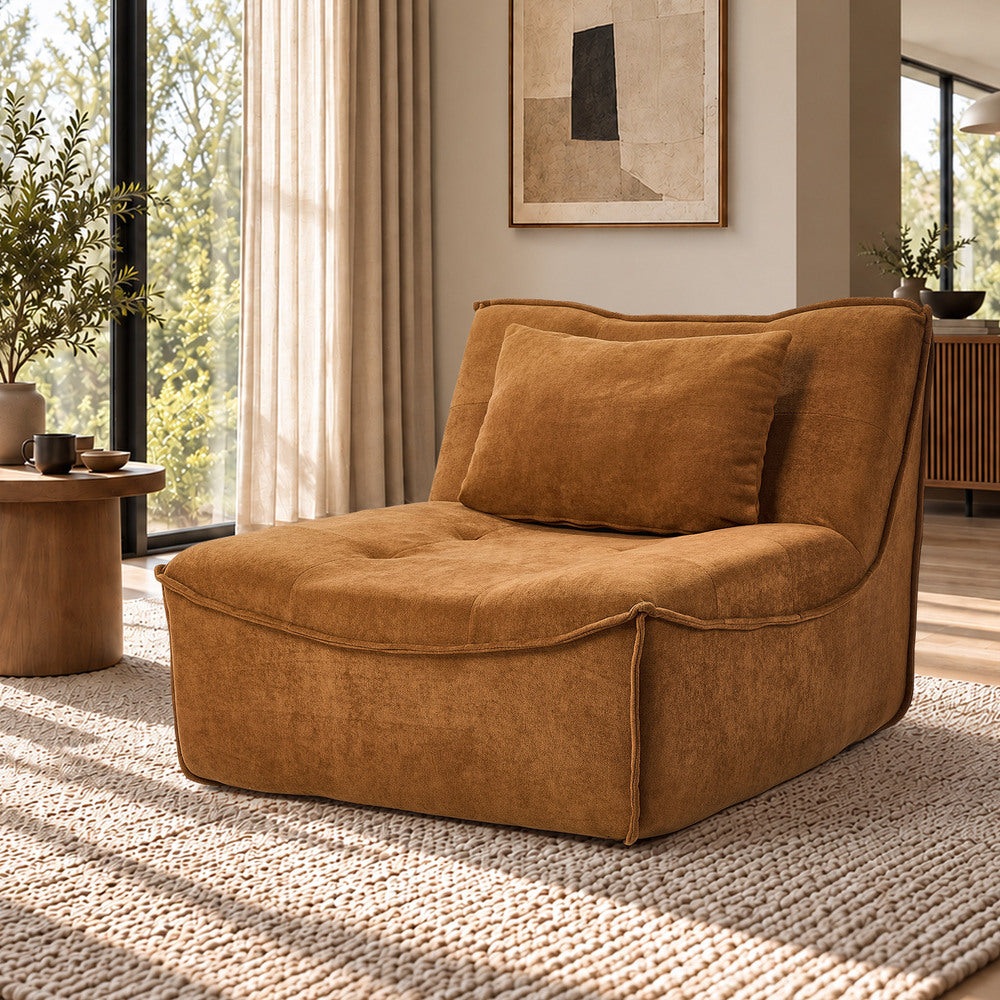 Floor Lounge Chair Brown Velvet 84x84x70cm