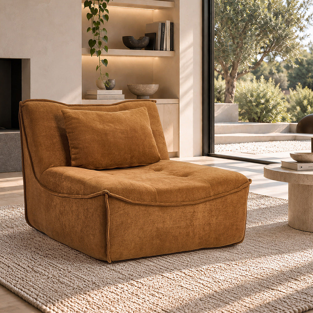 Floor Lounge Chair Brown Velvet 84x84x70cm