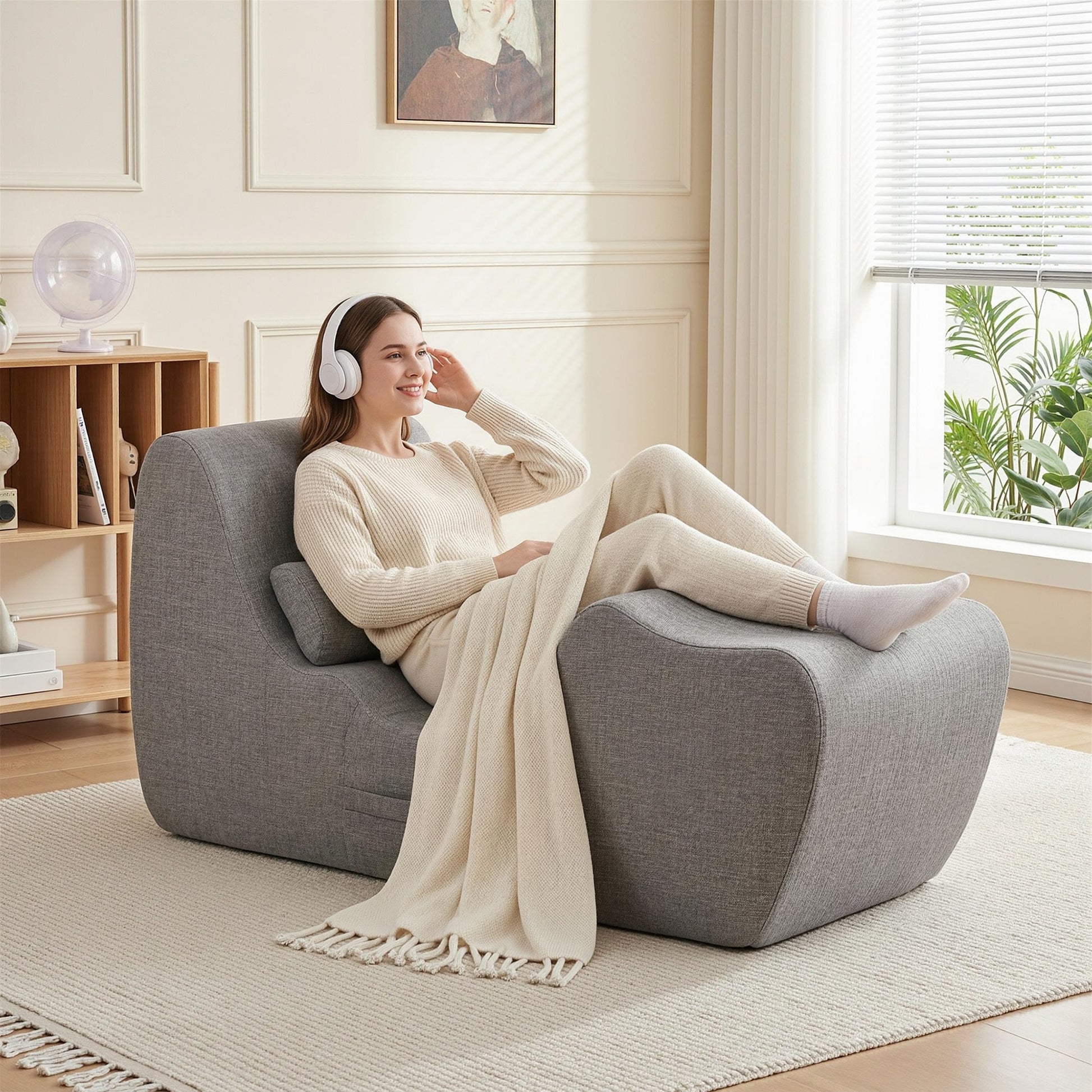 S-Curve Floor Lounger Chaise Chair Grey | HomeAndLiving